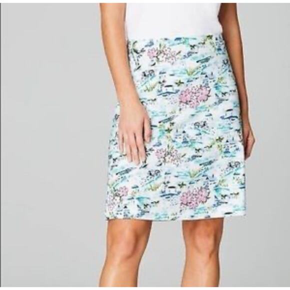 J Jill Skirt S Tropical Toile Easy Knit Pockets Sea Palm Tree Pull On Stretch - Picture 10 of 10